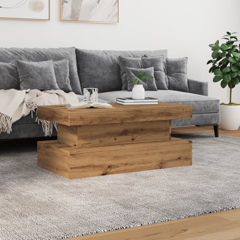 Salongbord med LED-lys artisan eik 90x50x40 cm