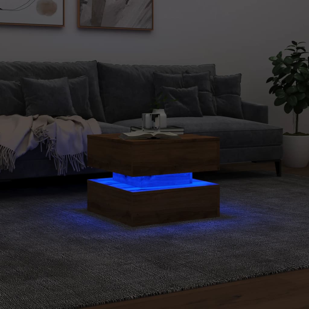 Salongbord med LED-lys artisan eik 50x50x40 cm