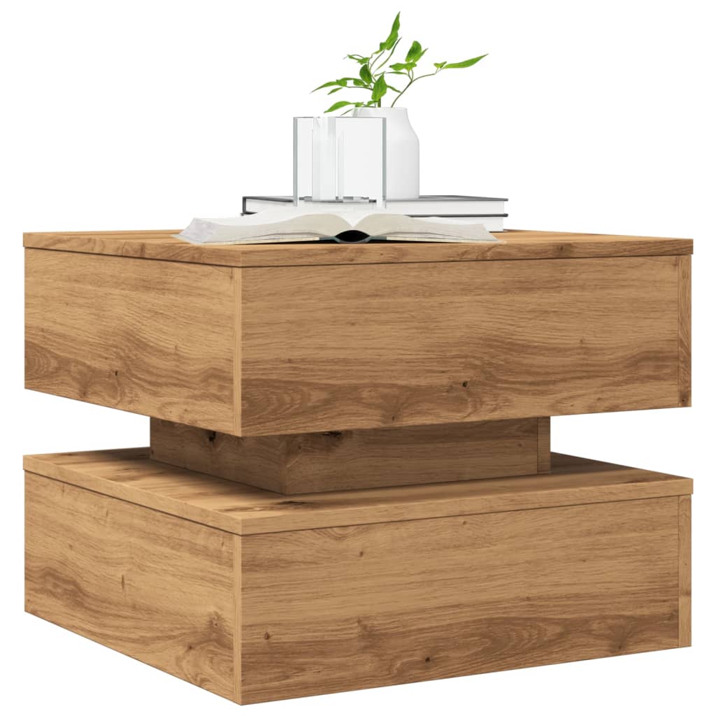 Salongbord med LED-lys artisan eik 50x50x40 cm