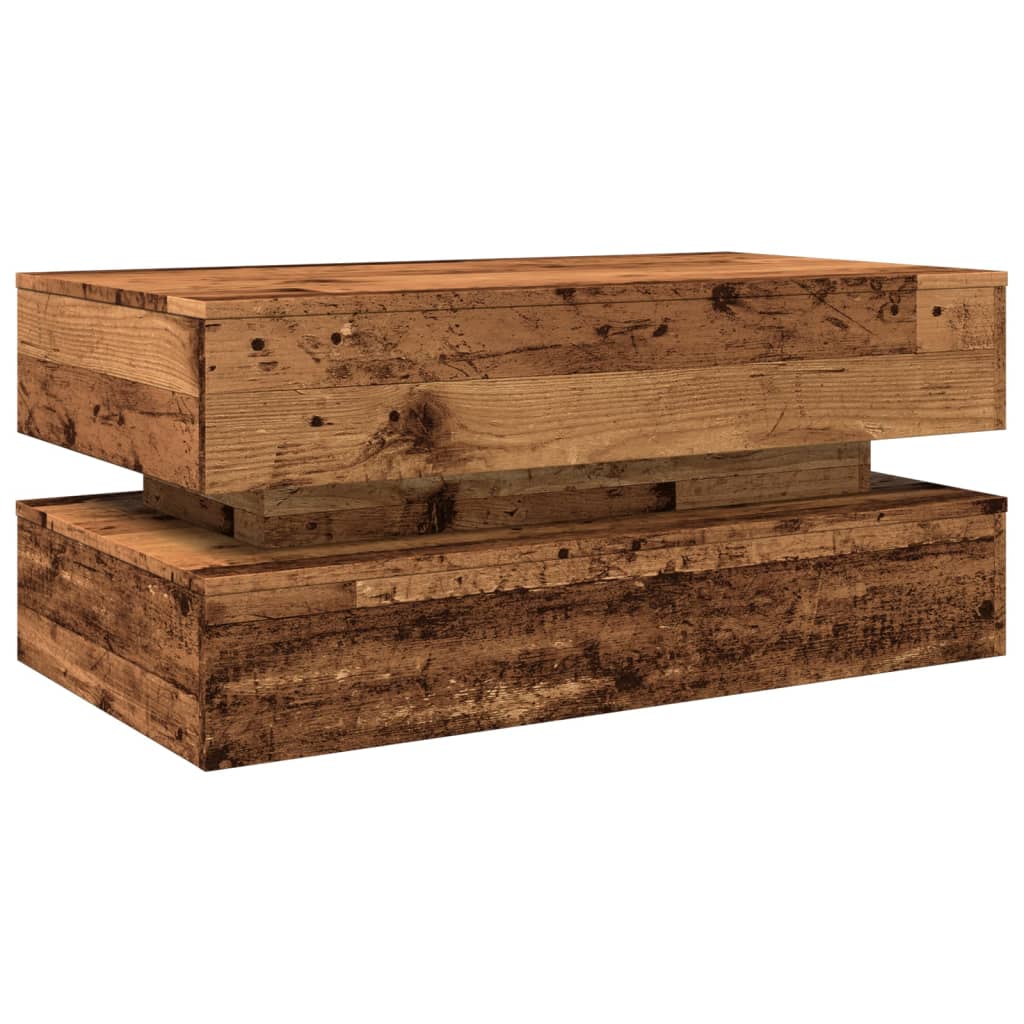 Salongbord med LED-lys gammelt tre 90x50x40 cm