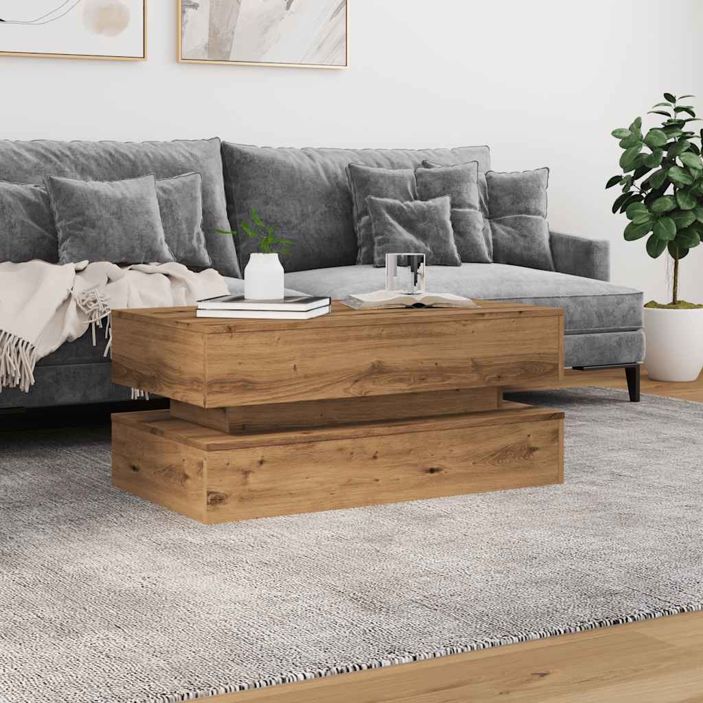 Salongbord med LED-lys artisan eik 90x50x40 cm