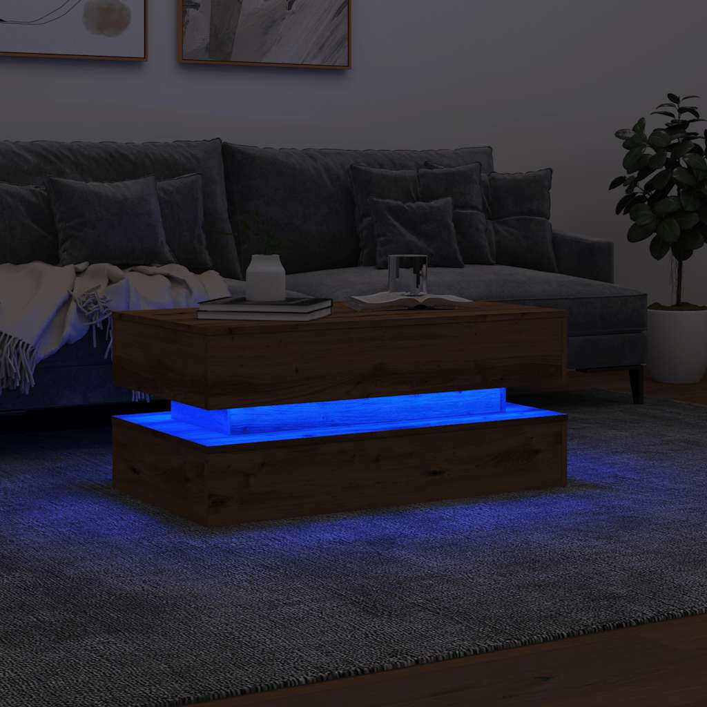 Salongbord med LED-lys artisan eik 90x50x40 cm