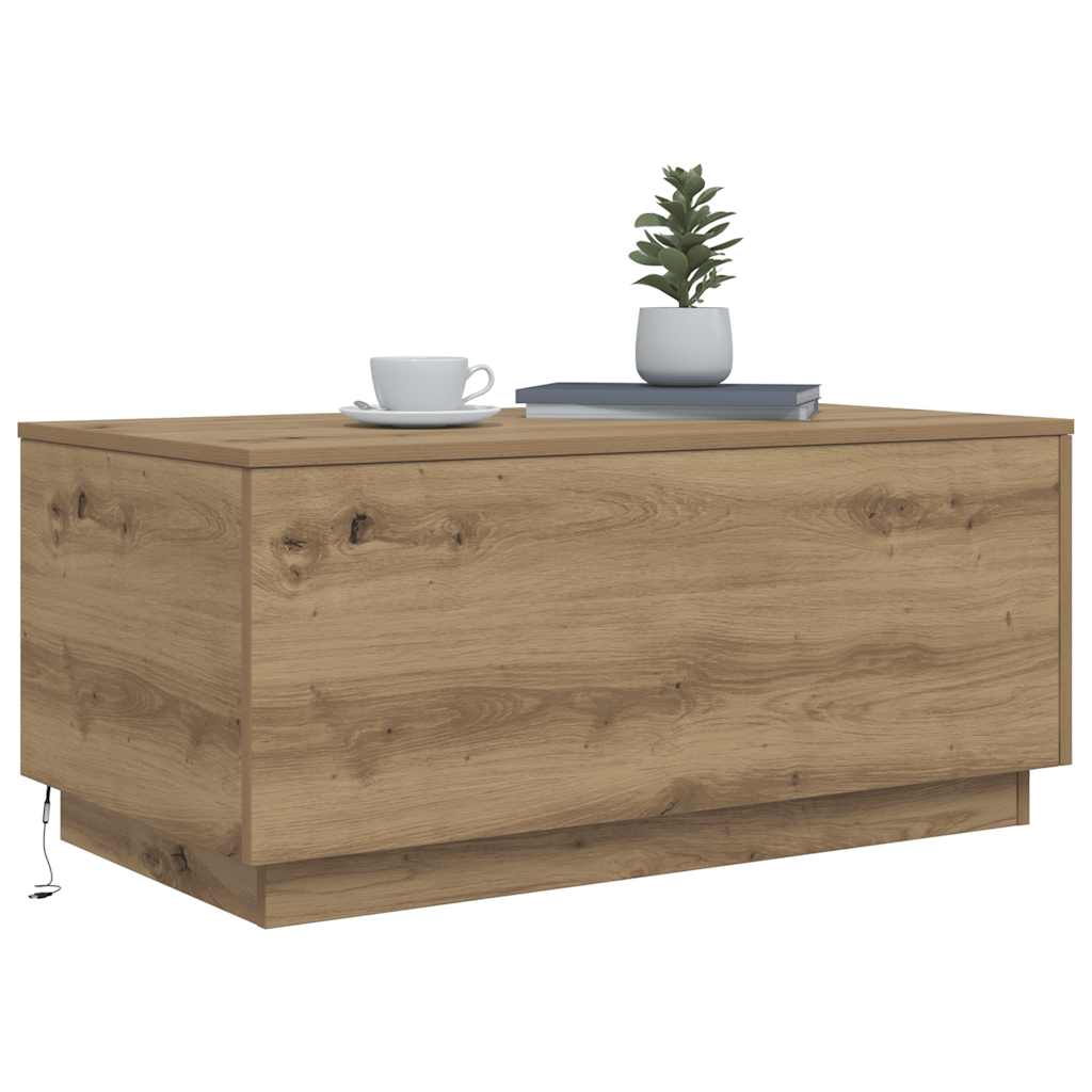 Salongbord med LED-lys artisan eik 90x50x40 cm