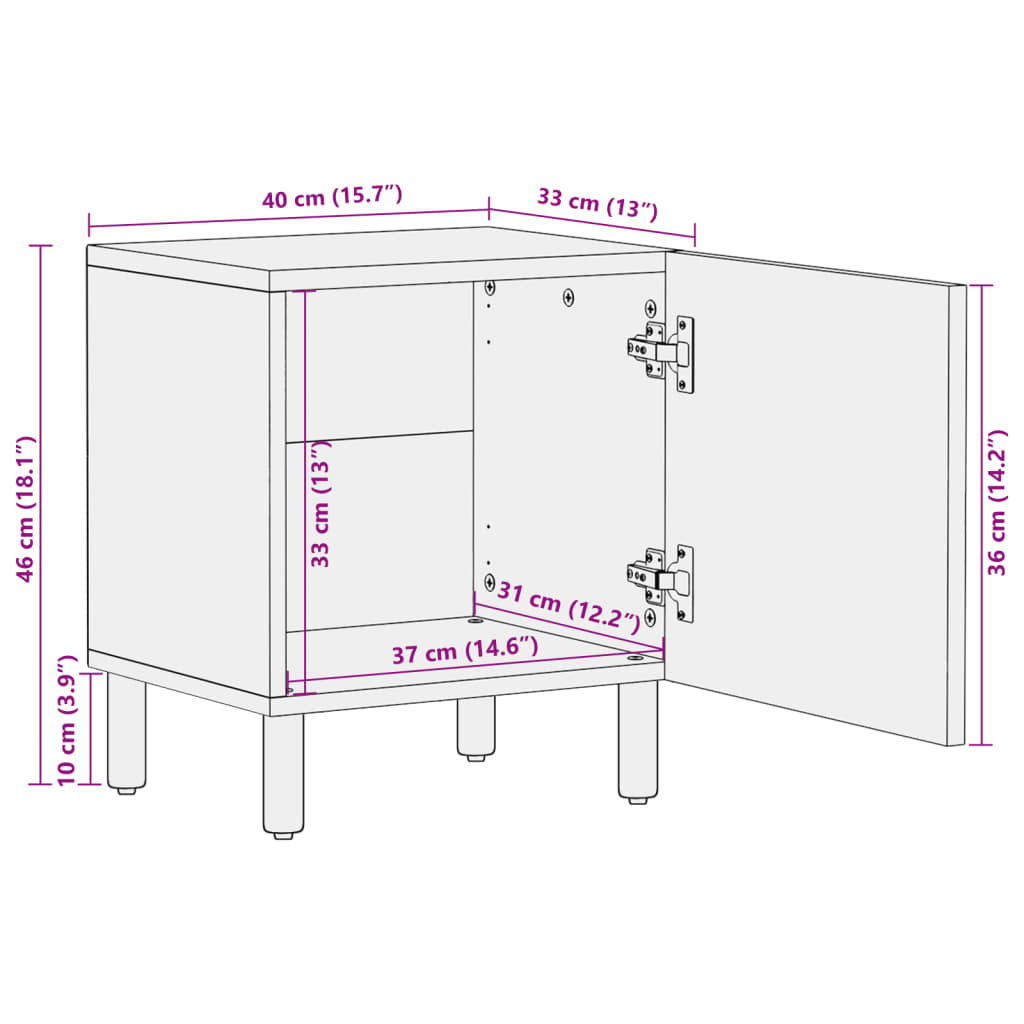 Nattbord svart 40x33x46 cm heltre mango
