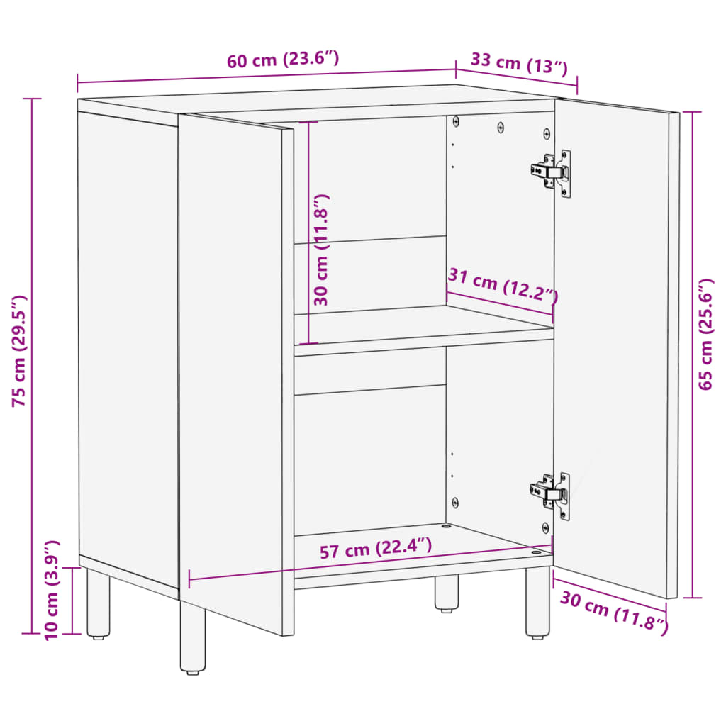 Skjenk svart 60x33x75 cm konstruert tre