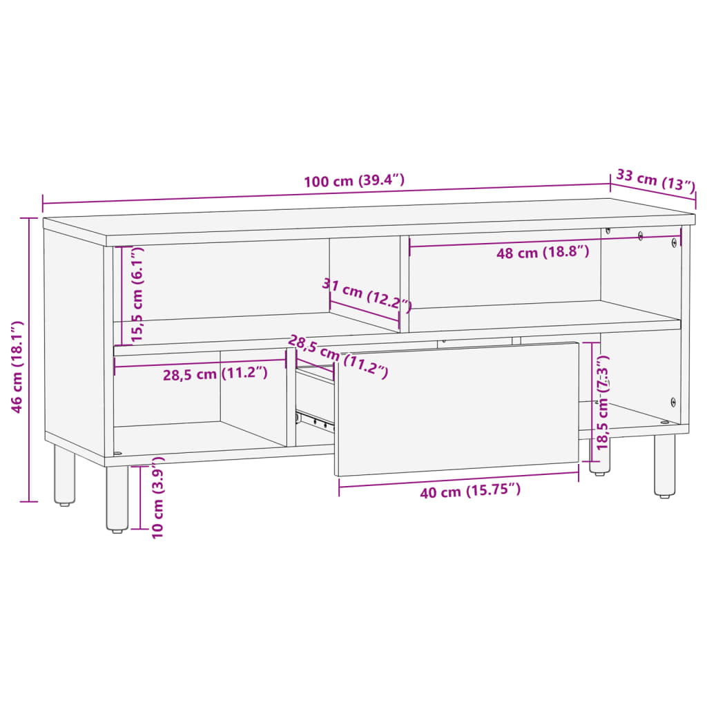 TV-benk svart 100x33x46 cm konstruert tre
