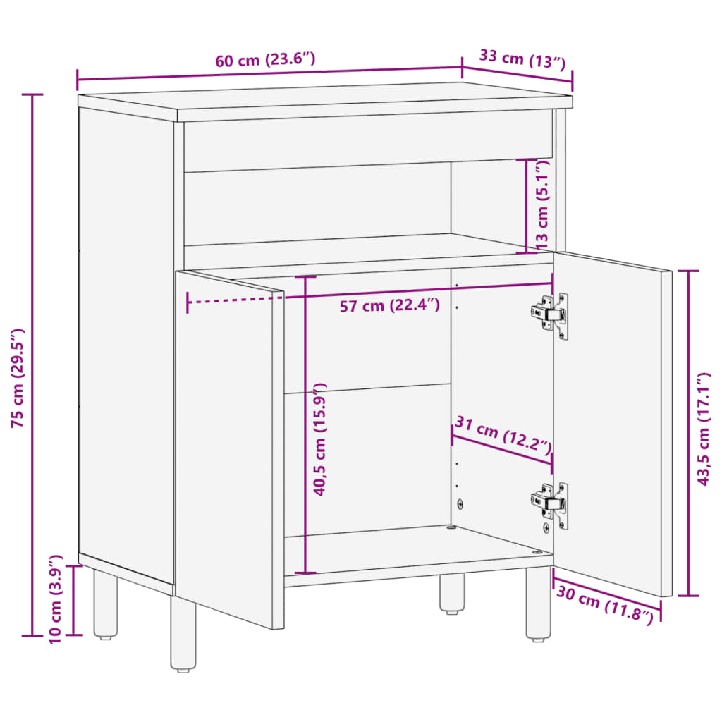 Skjenk svart 60x33x75 cm konstruert tre