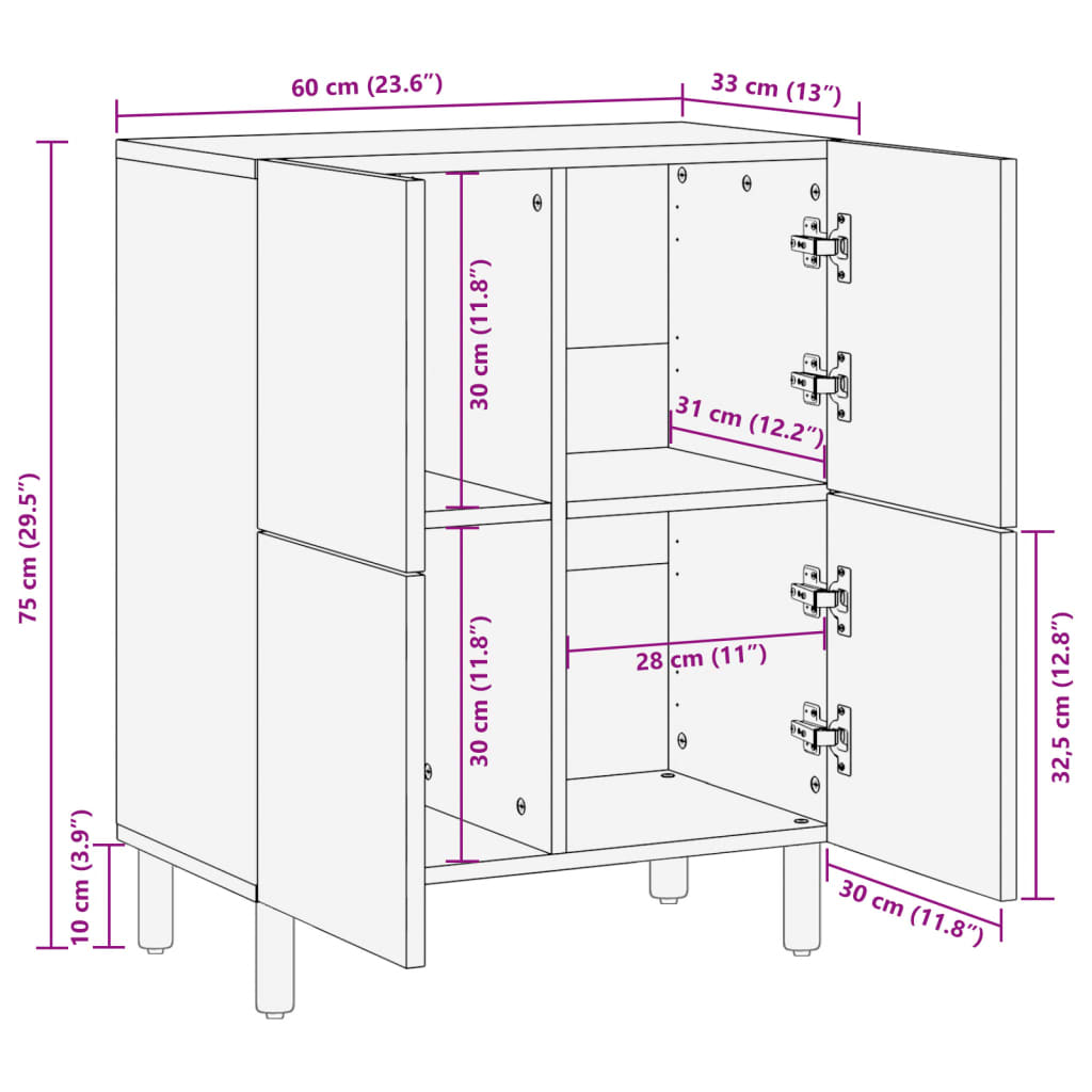 Skjenk svart 60x33x75 cm konstruert tre