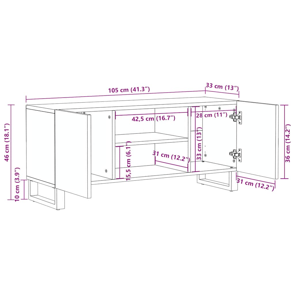 TV-benk 105x33x46 cm heltre mango