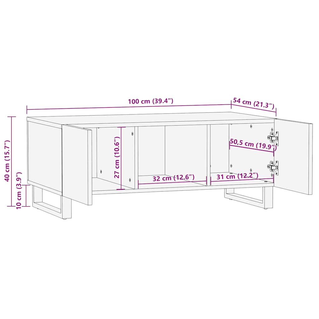 Salongbord svart 100x54x40 cm heltre mango
