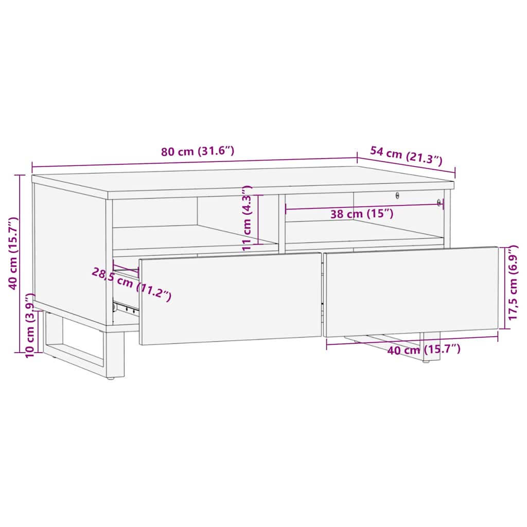 Salongbord svart 80x54x40 cm heltre furu