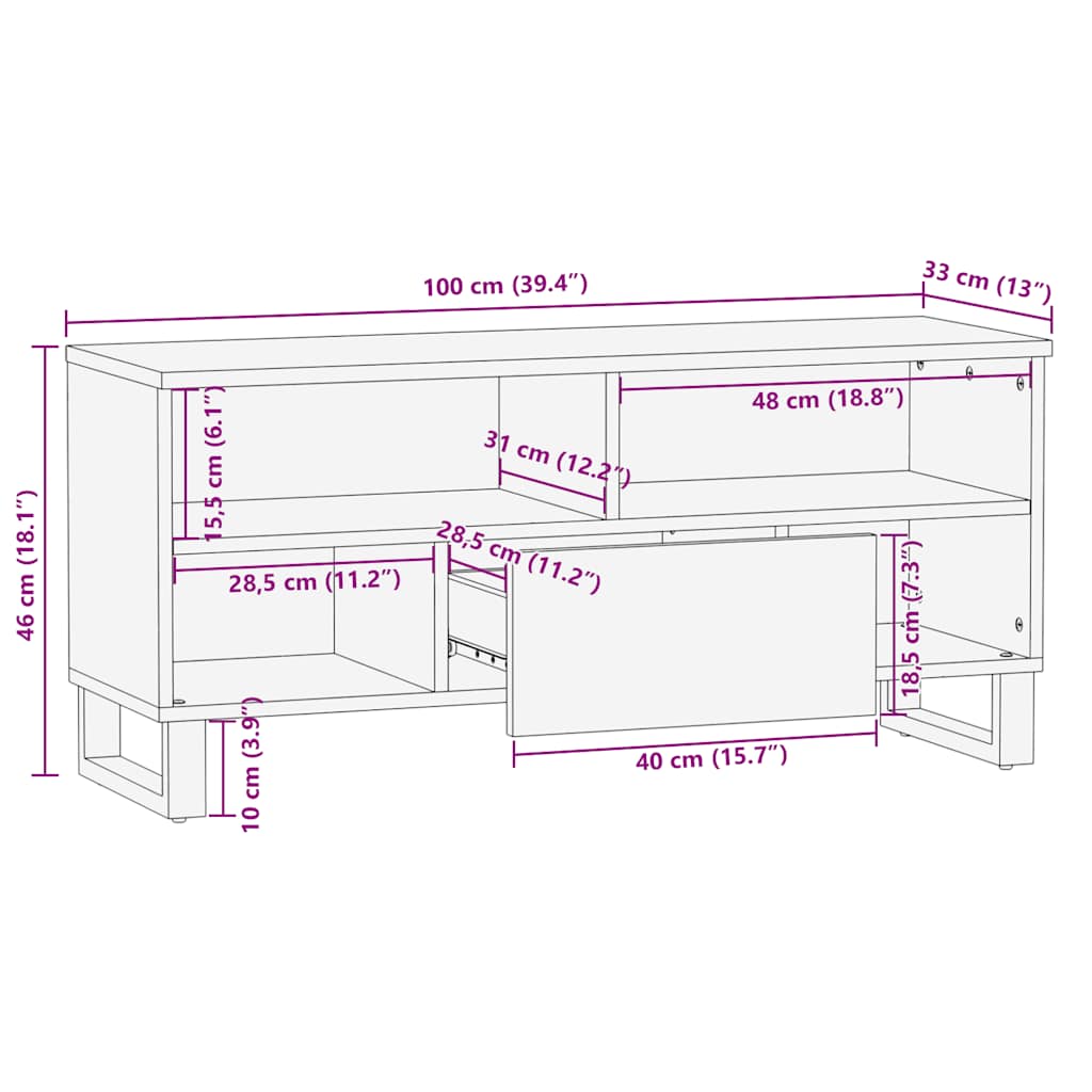 TV-benk svart 100x33x46 cm heltre mango