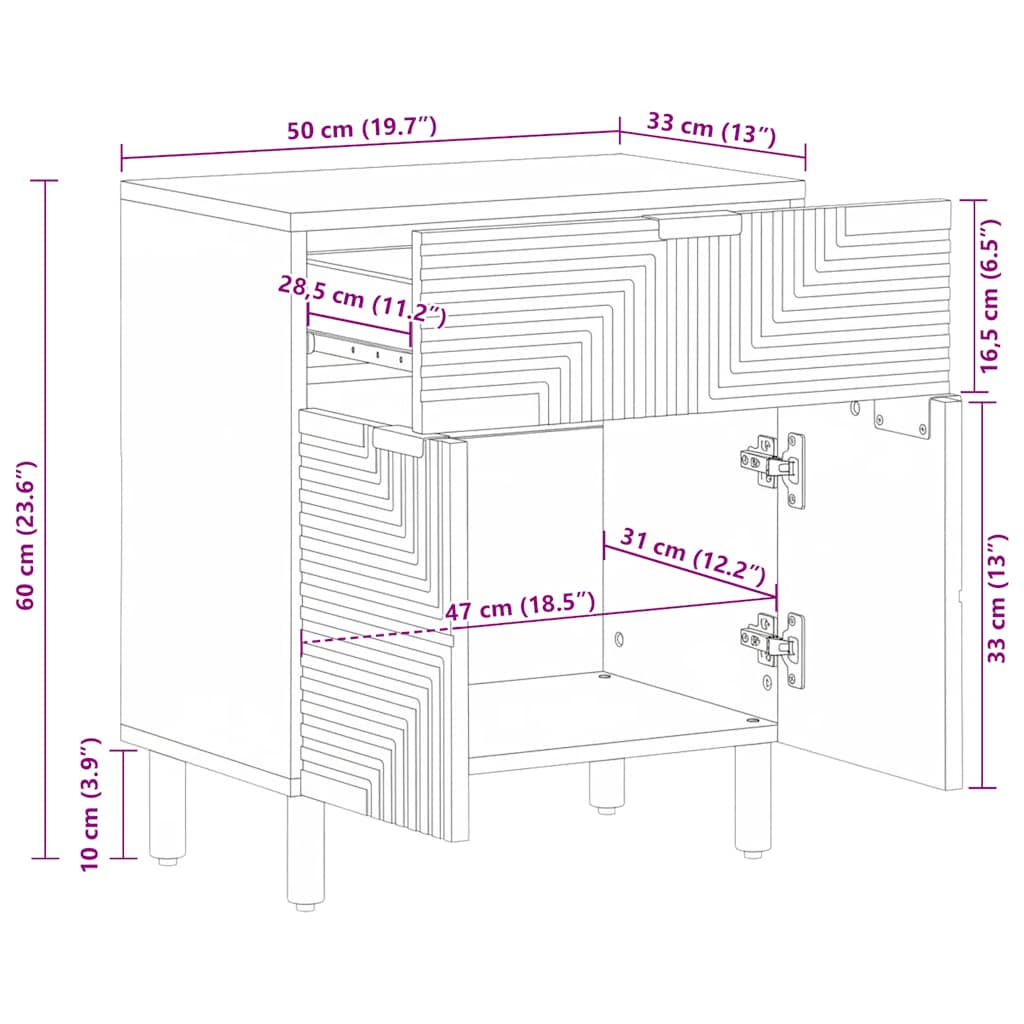 Nattbord brun 50x33x60 cm heltre mango