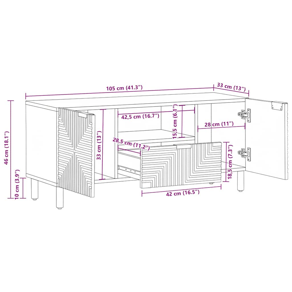 TV-benk brun 105x33x46 cm heltre mango