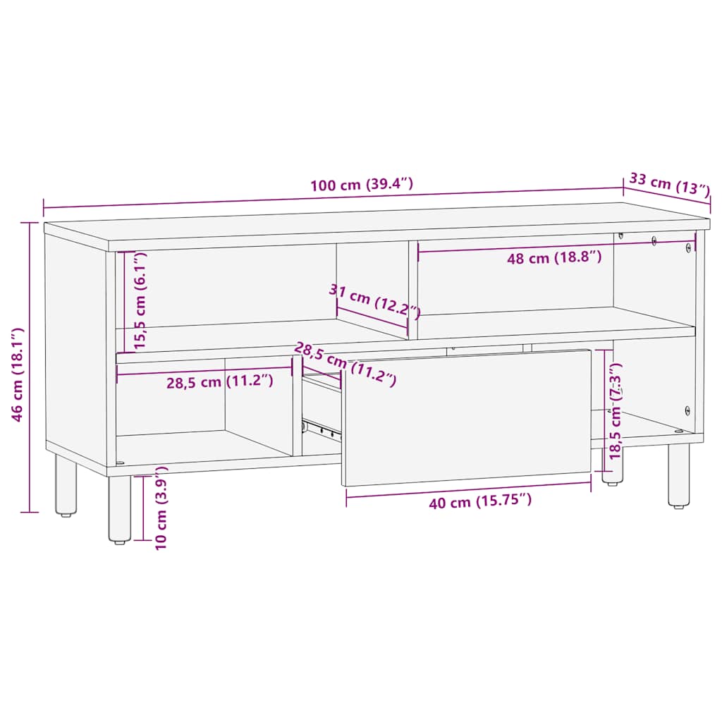 TV-benk brun 100x33x46 cm heltre mango