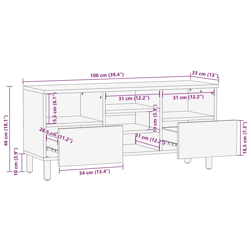 TV-benk brun 100x33x46 cm heltre mango