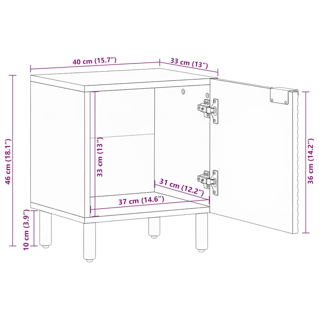Nattbord 2 stk 40x33x46 cm heltre akasie
