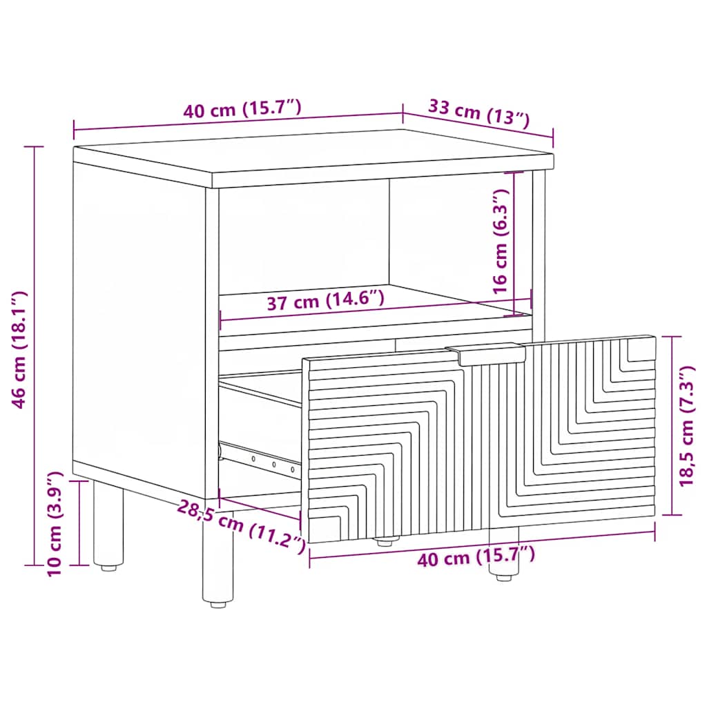 Nattbord 2 stk 40x33x46 cm heltre akasie