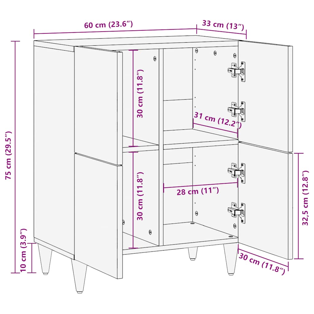 Skjenk 60x33x75 cm heltre mango