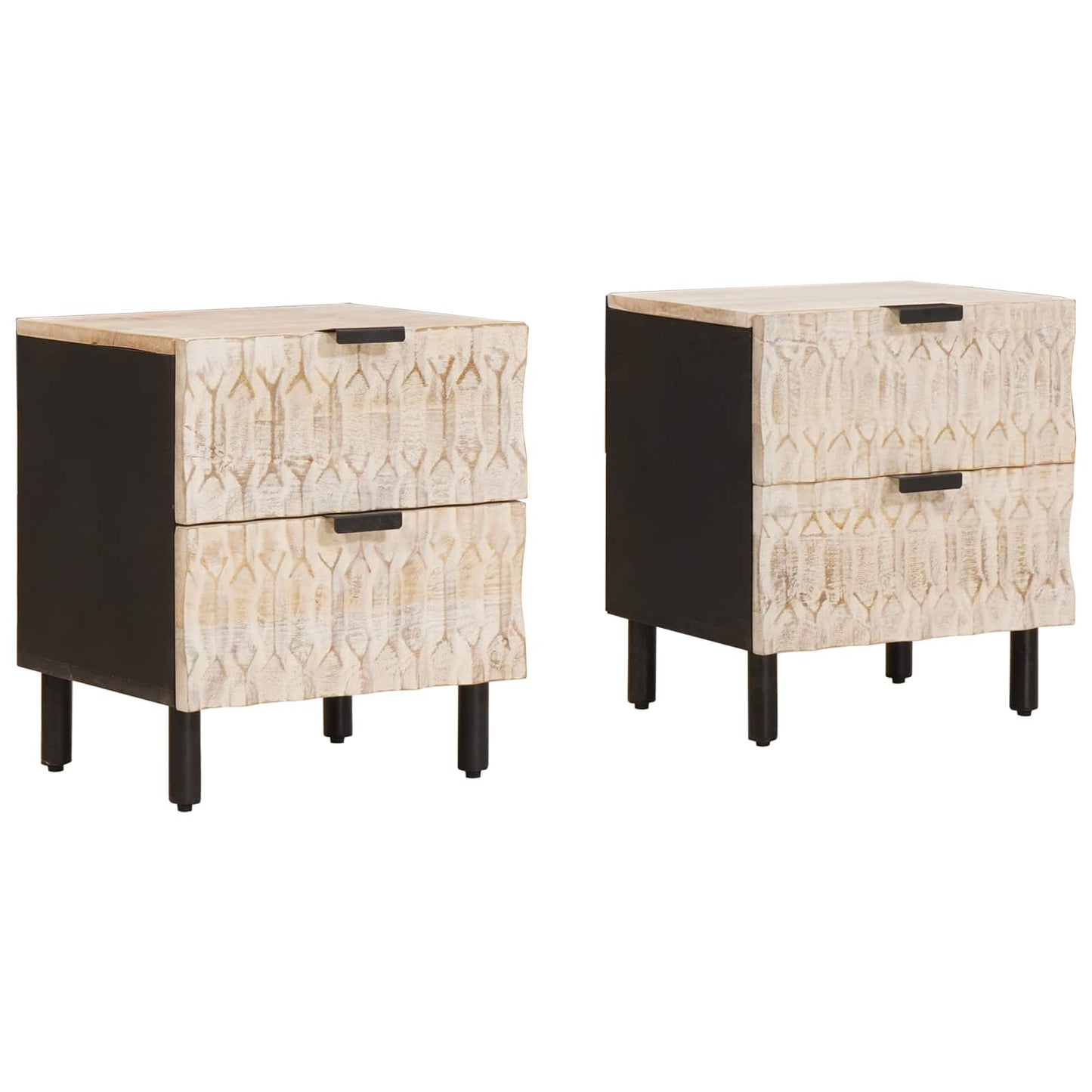 Nattbordskap 2 pcs Hvit 40 x 33 x 46 cm Massiv mango tre
