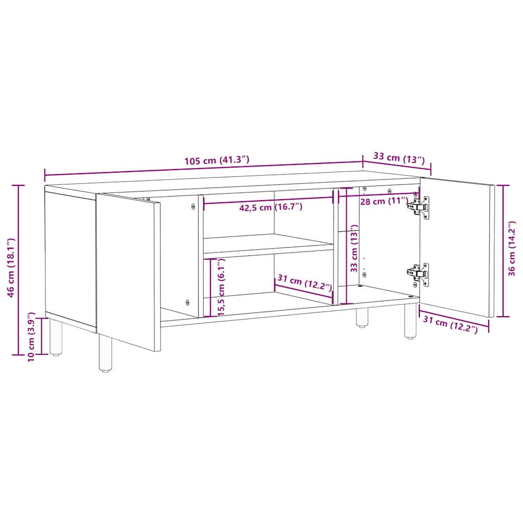 TV-skap Acacia Brun Finish 105 x 33 x 46 cm Massiv mango tre