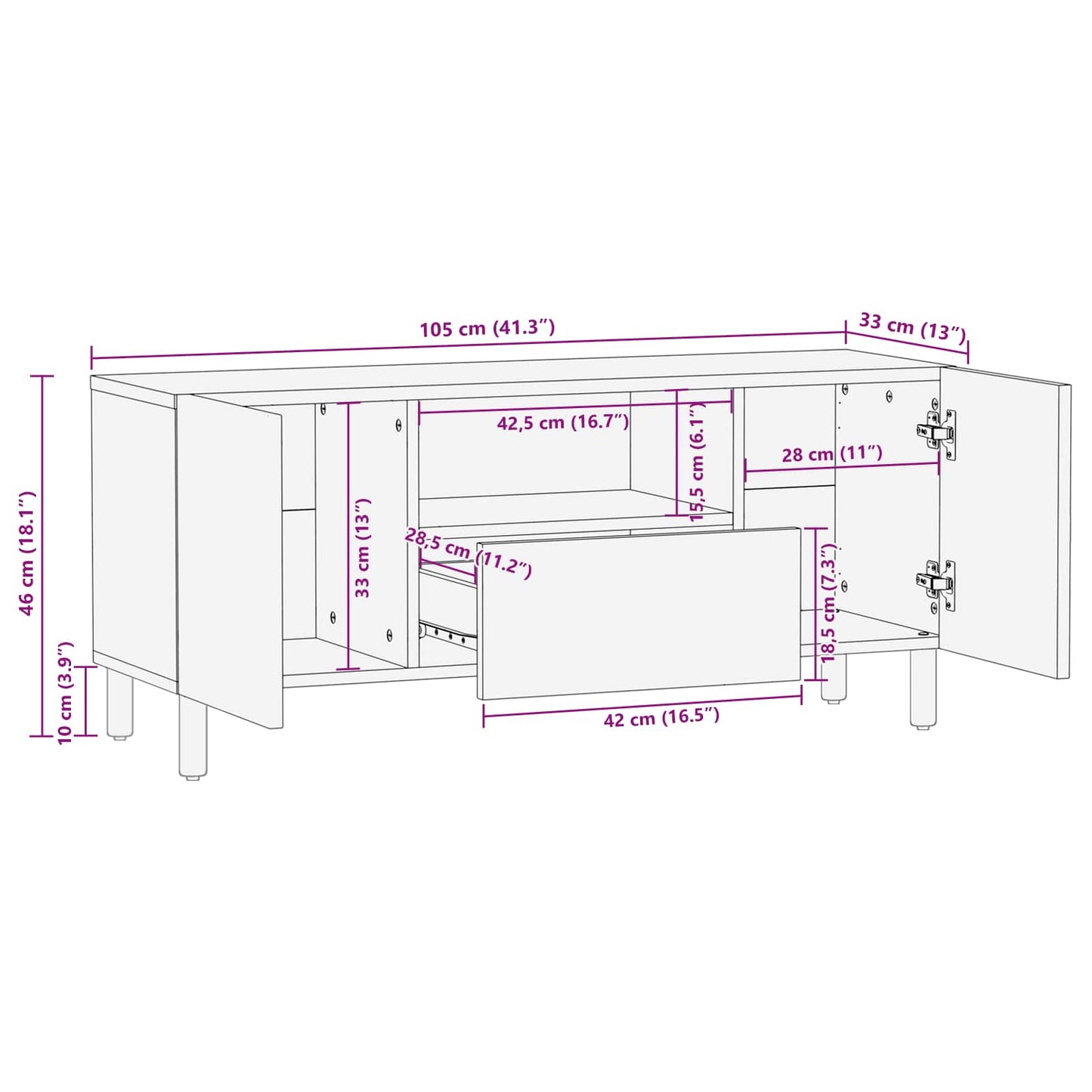 TV-skap Acacia Brun Finish 105 x 33 x 46 cm Massiv mango tre