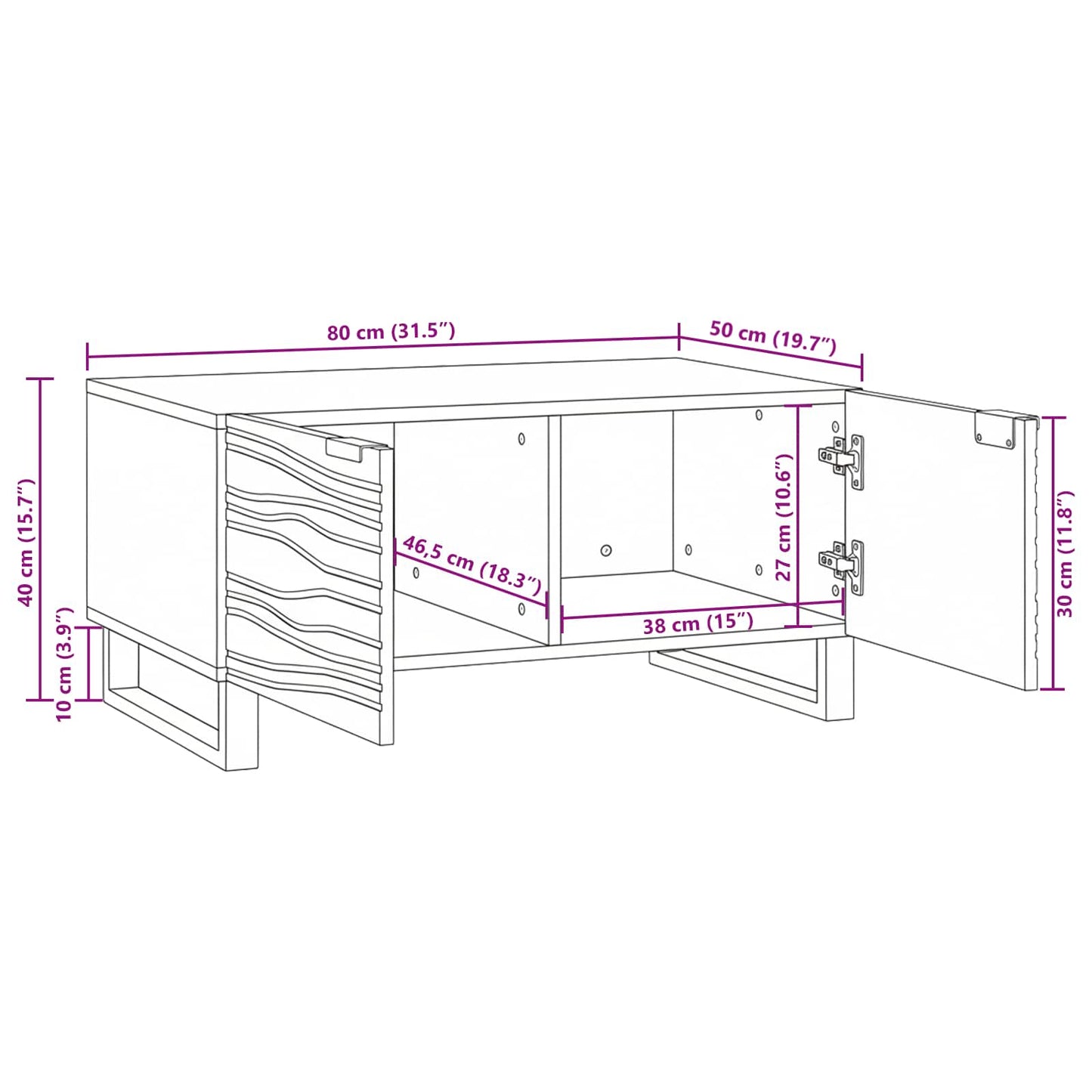 Kaffebord Hvit 80 x 50 x 40 cm Konstruert tre