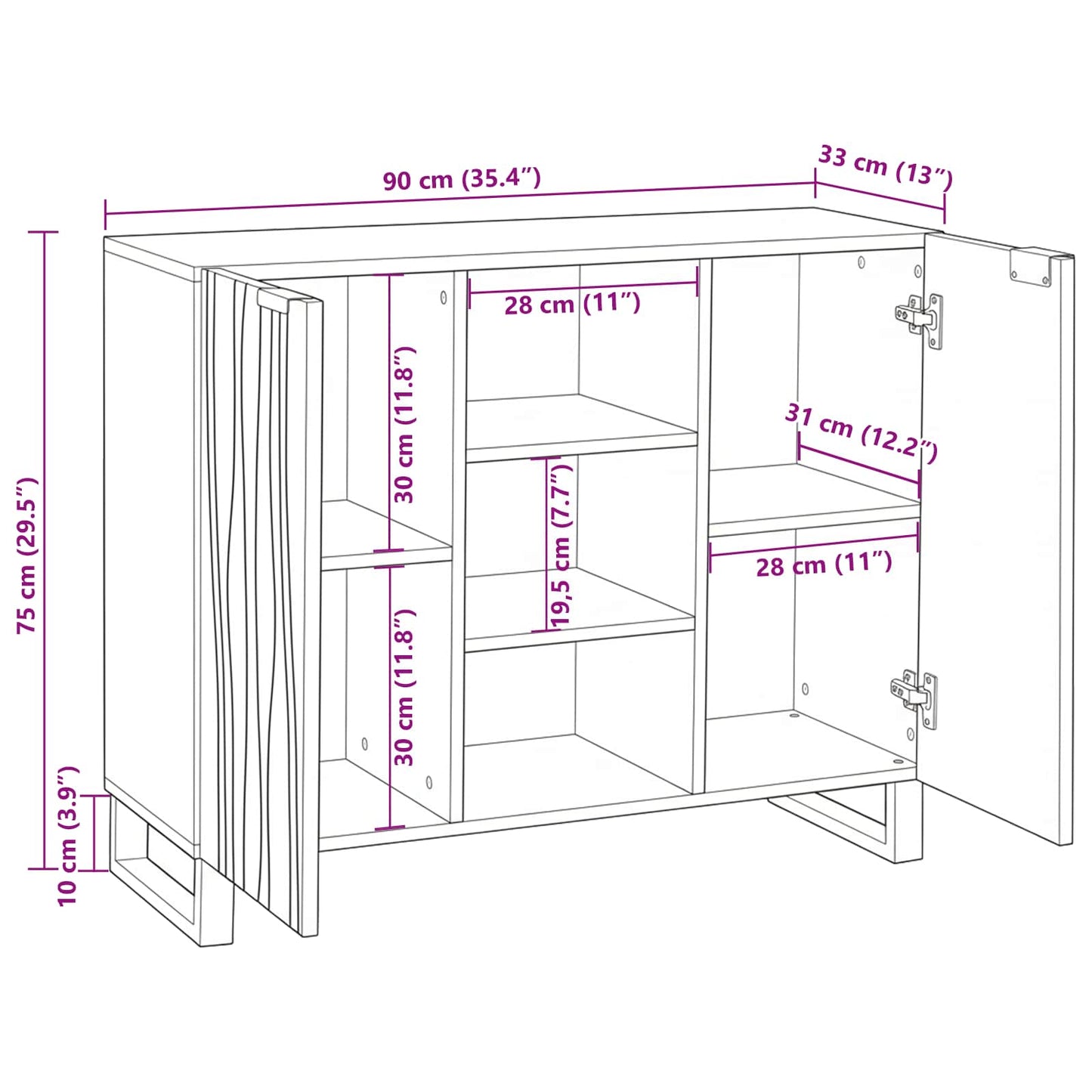 Skap Hvit 90 x 33 x 75 cm heltre mango