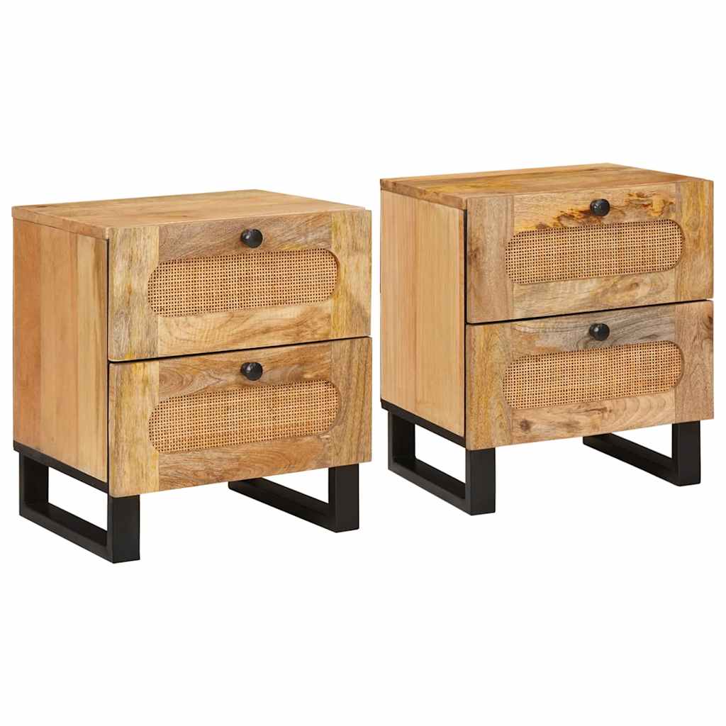 Nattbordskap 2 pcs Naturlig 40 x 33 x 46 cm Massiv mango tre