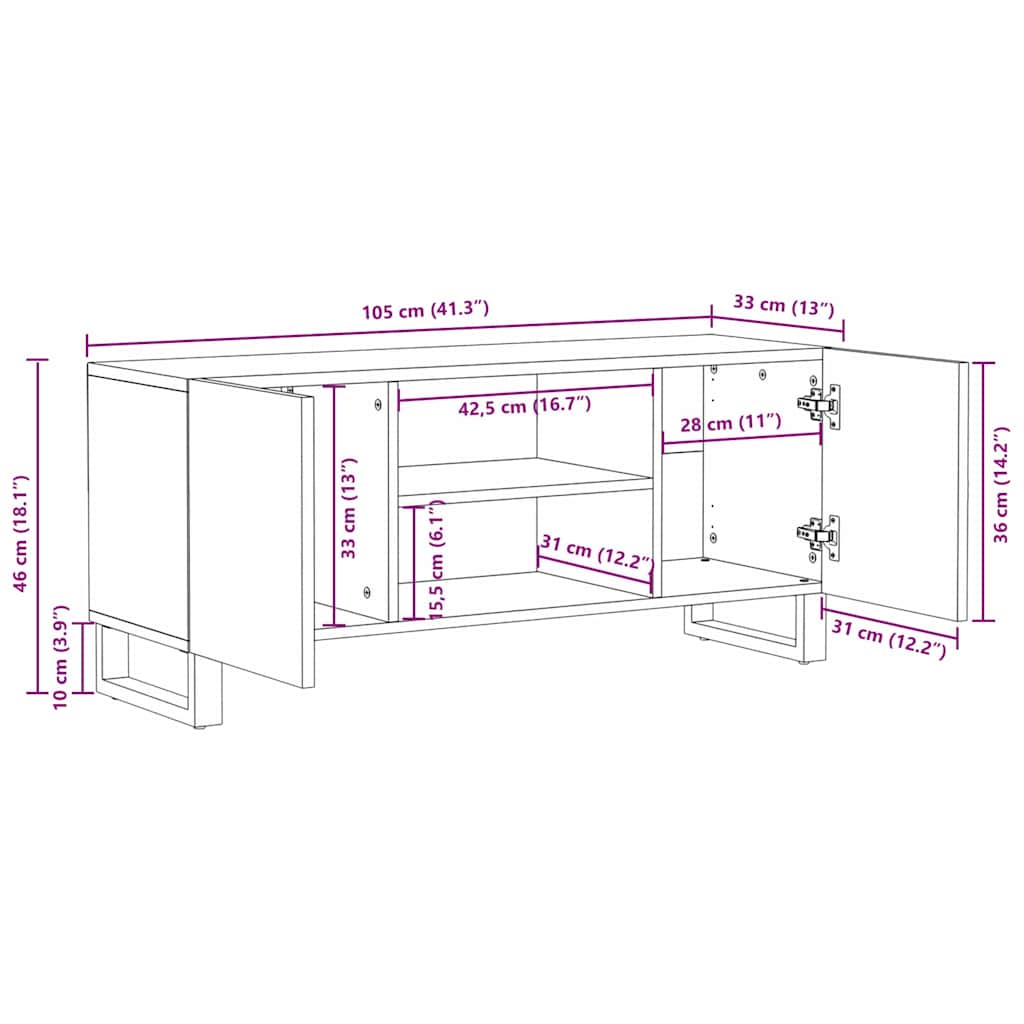 TV-skap med hylle Brun 105 x 33 x 46 cm Massiv mango tre