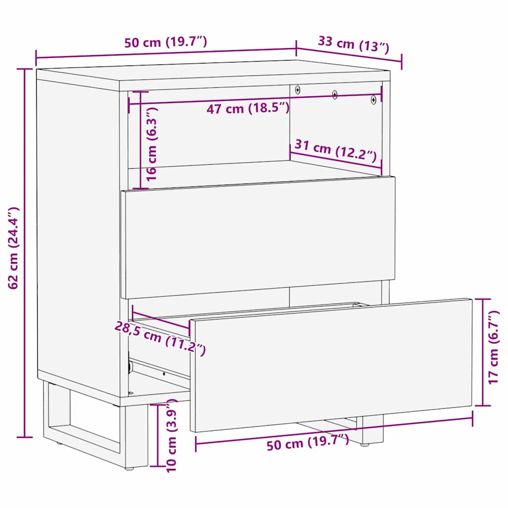 Nattbordskap Naturlig 50 x 33 x 62 cm Massiv mango tre
