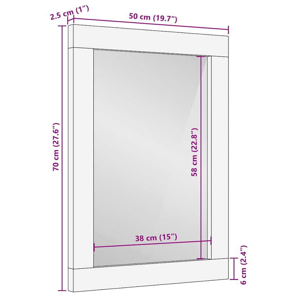 Baderomsspeil med speil Brun 50 x 2,5 x 70 cm Massiv mango tre