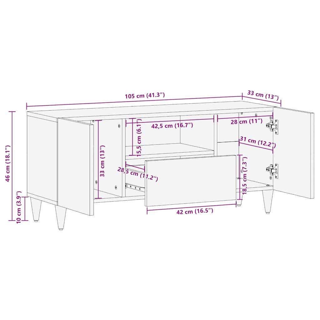 TV Enheter med skuff Lys Brun 105 x 33 x 46 cm Konstruert tre