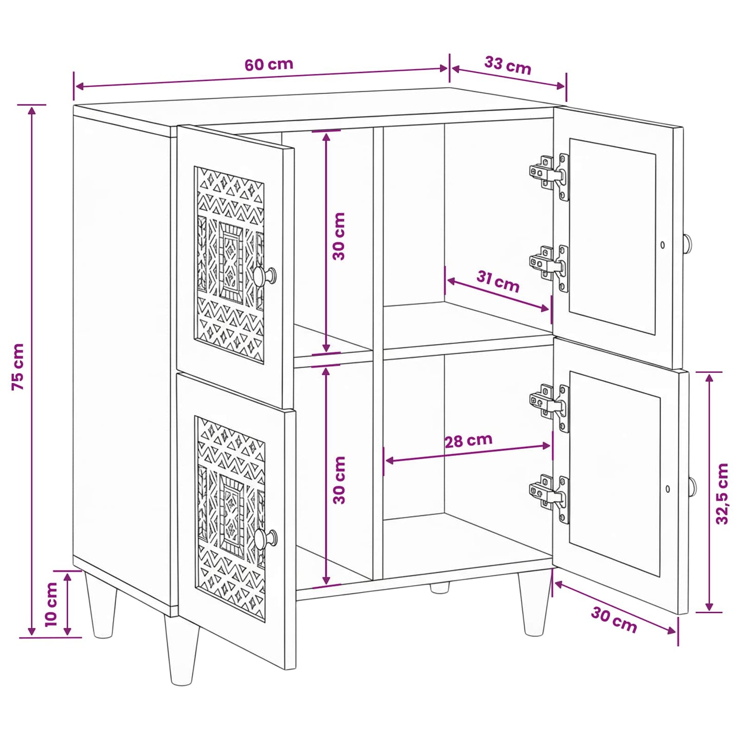 Serviesskap 60 x 33 x 75 cm Massiv mango tre