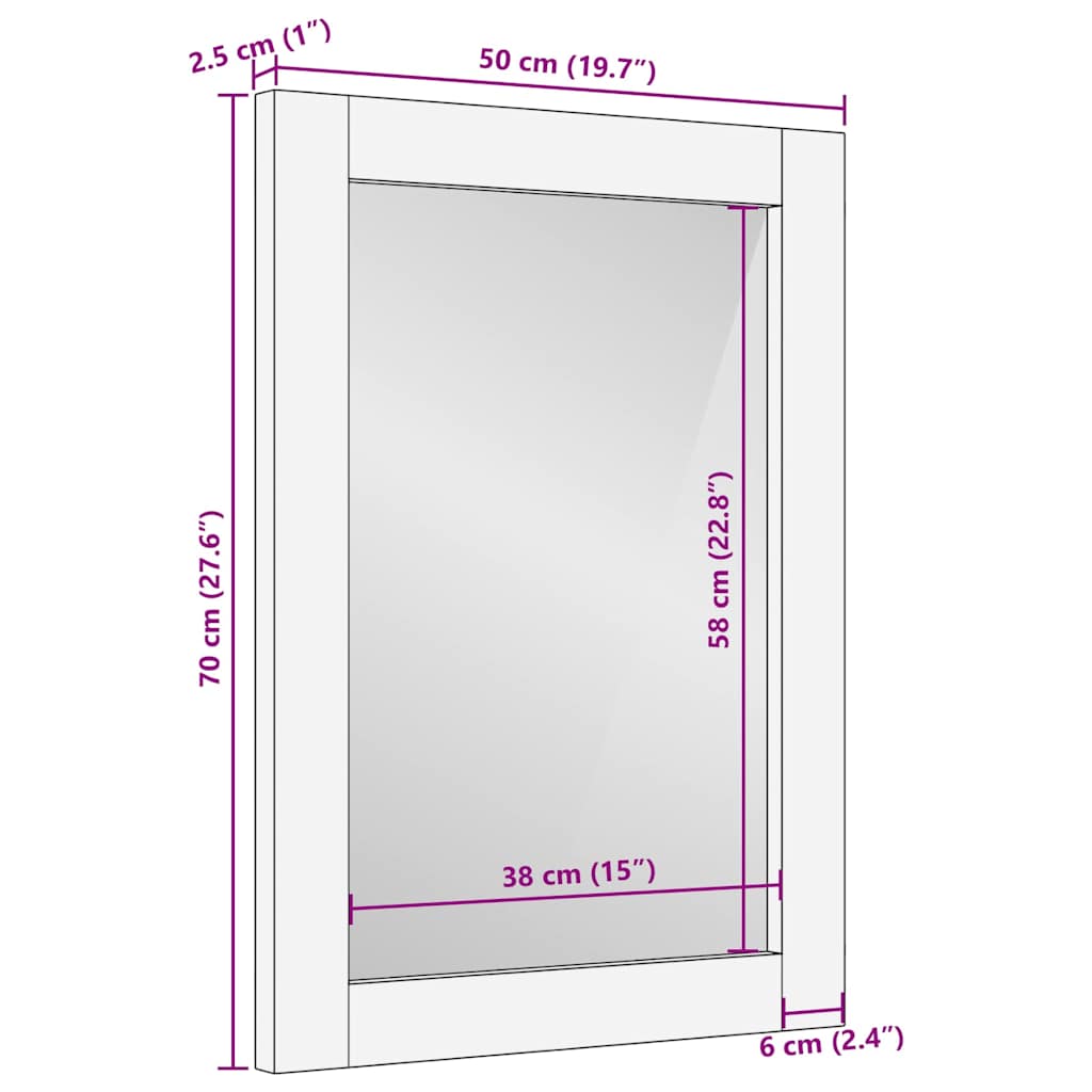 veggspeil Rektangulær 70 x 50 cm Konstruert tre og glass
