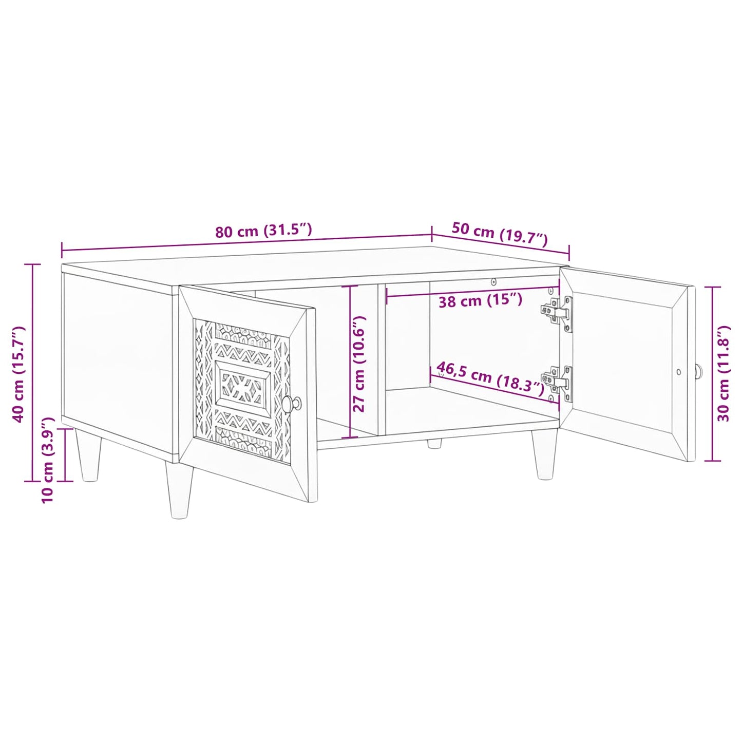 Kaffebord Hvit 80 x 54 x 40 cm Konstruert tre