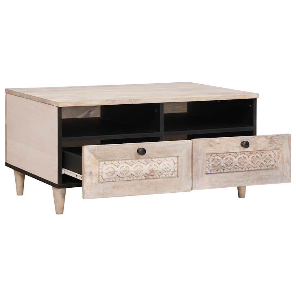 Kaffebord Blek Hvit 80 x 54 x 40 cm Massiv mango tre