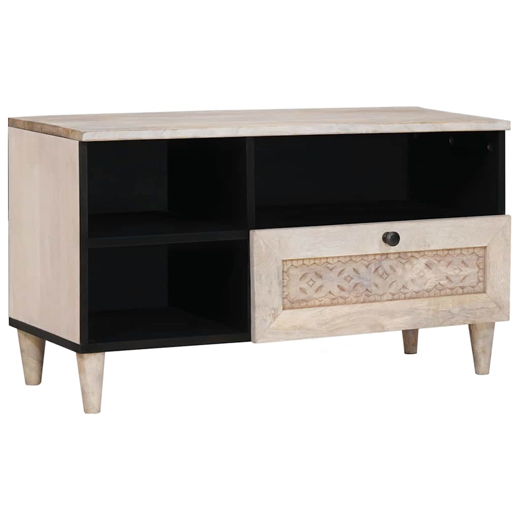TV-skap med skuff Blek Hvit 80 x 33 x 46 cm Massiv mango tre