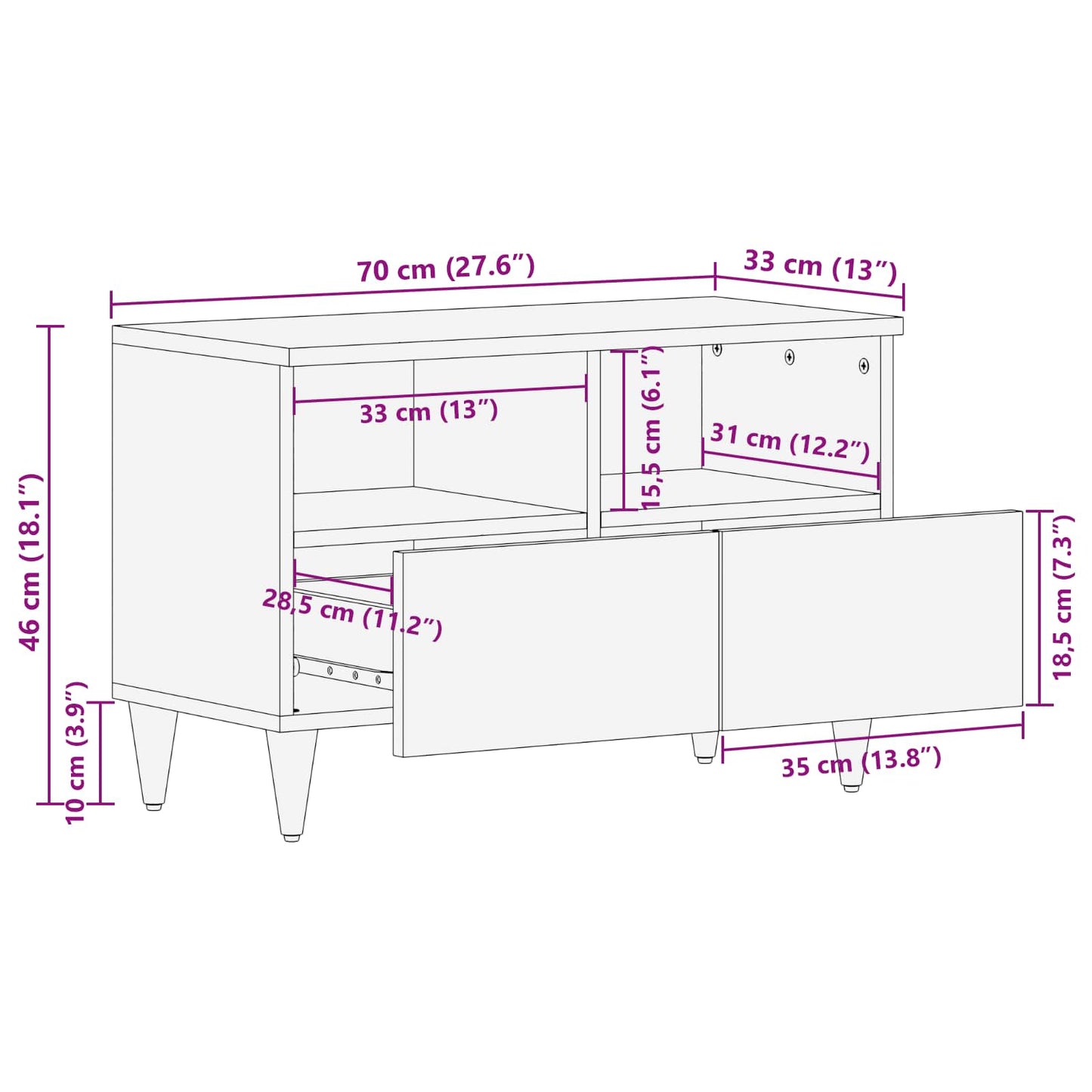 TV-skap med skuff Valnøtt 70 x 33 x 46 cm Massiv mango tre