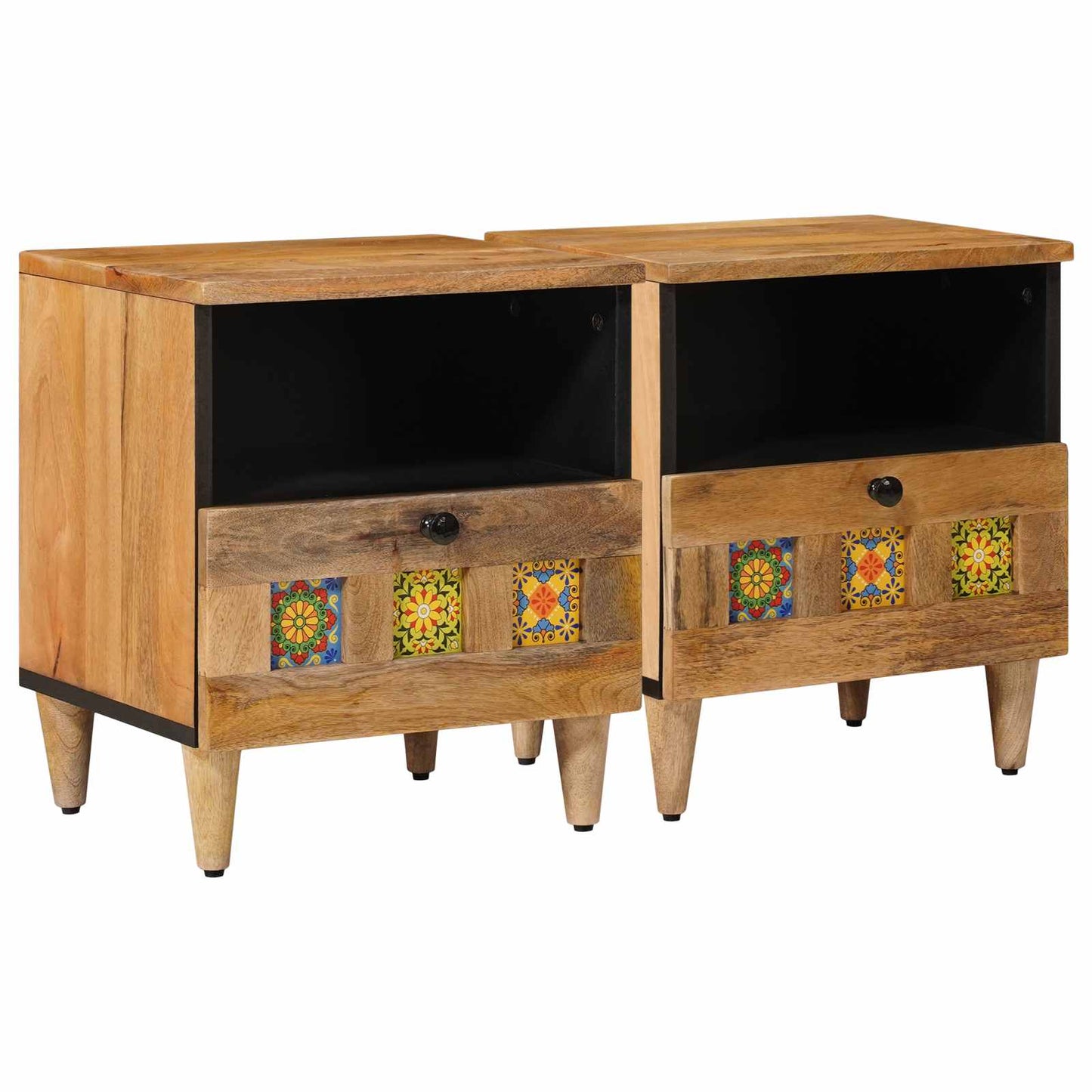 Nattbordskap 2 pcs Naturlig 40 x 33 x 46 cm Massiv mango tre