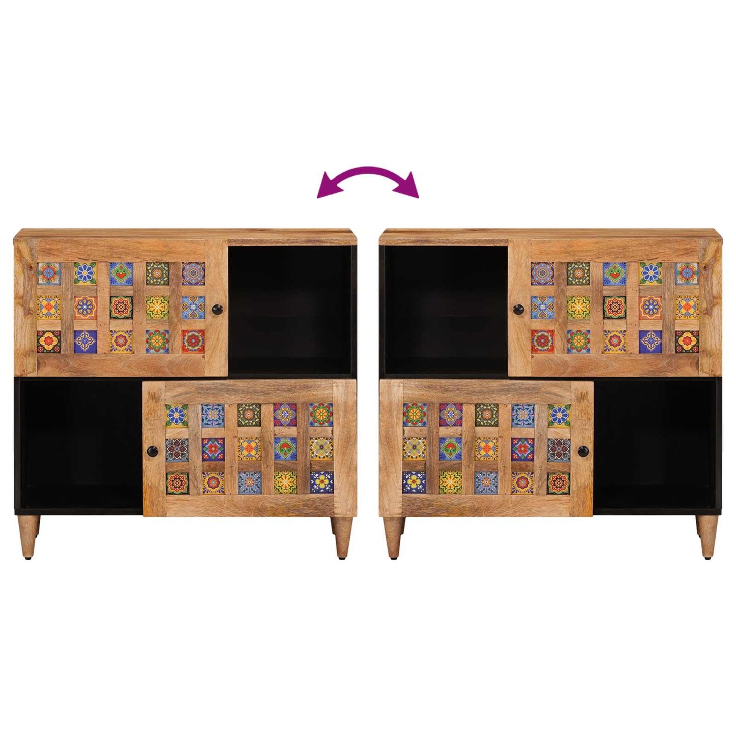 Serviesskap med dør Naturlig 80 x 33,5 x 75 cm Massiv mango tre vidaXL