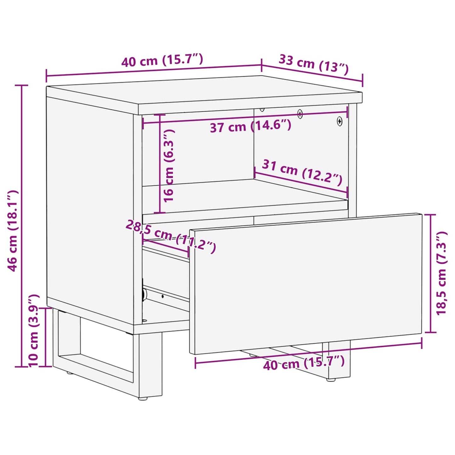 Sengekabinett med skuff Brun 40 x 33 x 46 cm Massiv mango tre