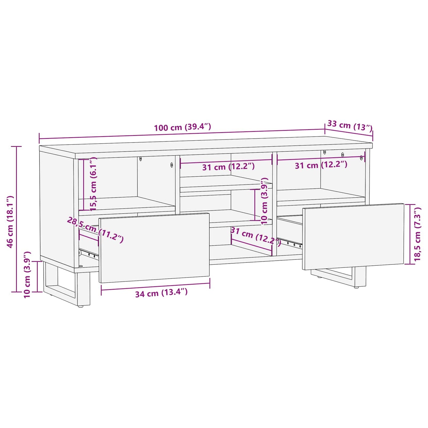 TV-skap med skuff Corona Brun 100 x 33 x 46 cm Massiv mango tre
