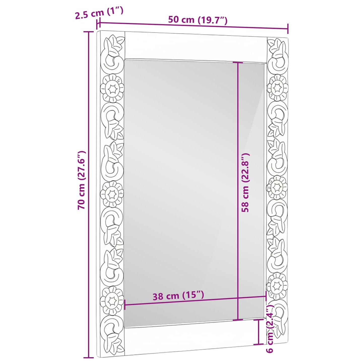 Veggspeil Valnøtt Brun 70 x 50 cm Konstruert tre og glass