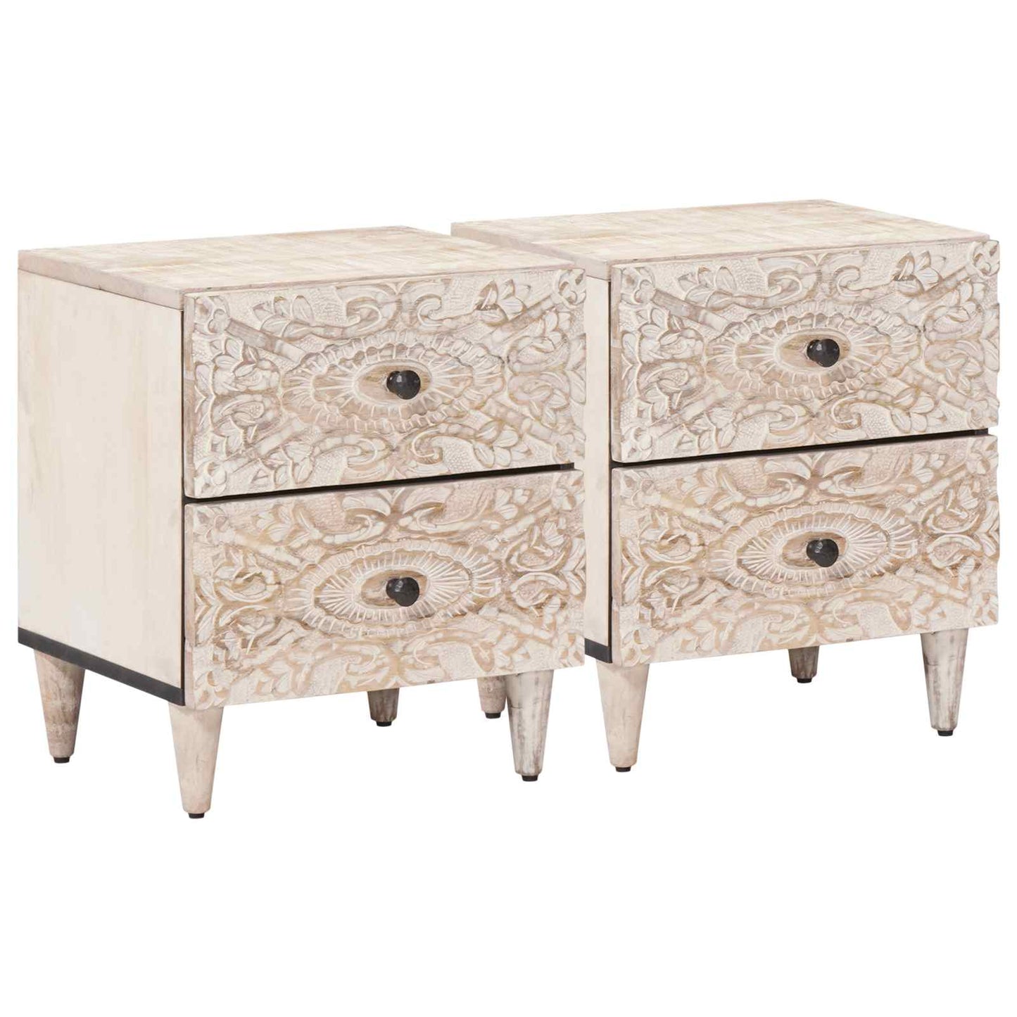 Nattbordskap 2 pcs Hvit 40 x 33,5 x 46 cm Massiv mango tre