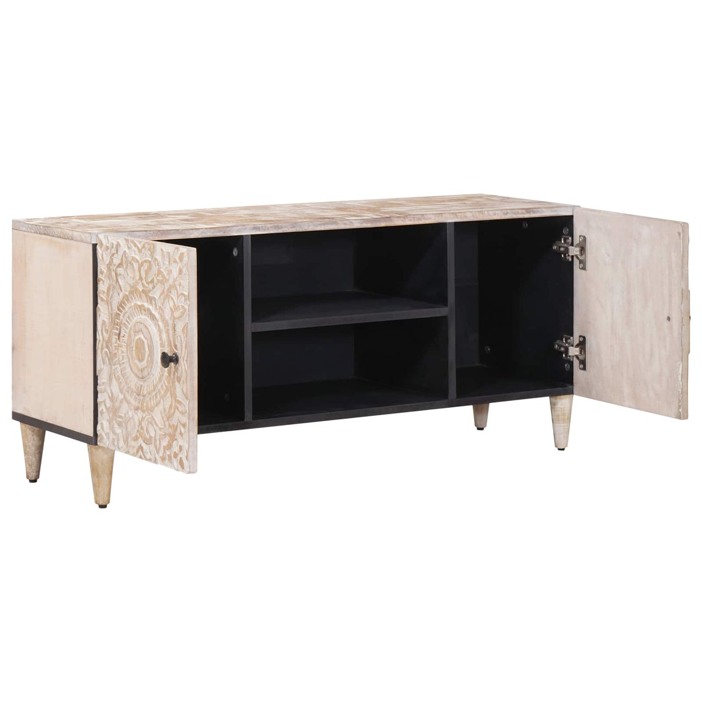 TV-skap med lagring Hvit 105 x 33,5 x 46 cm Massiv mango tre
