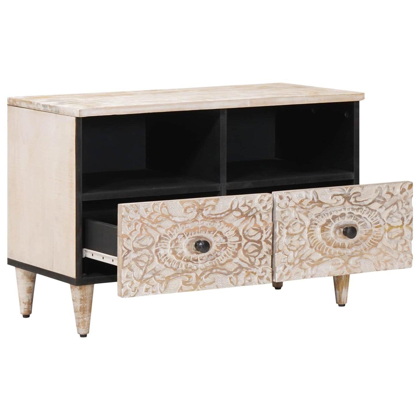TV-skap med lagring Hvit 70 x 33,5 x 46 cm Massiv mango tre
