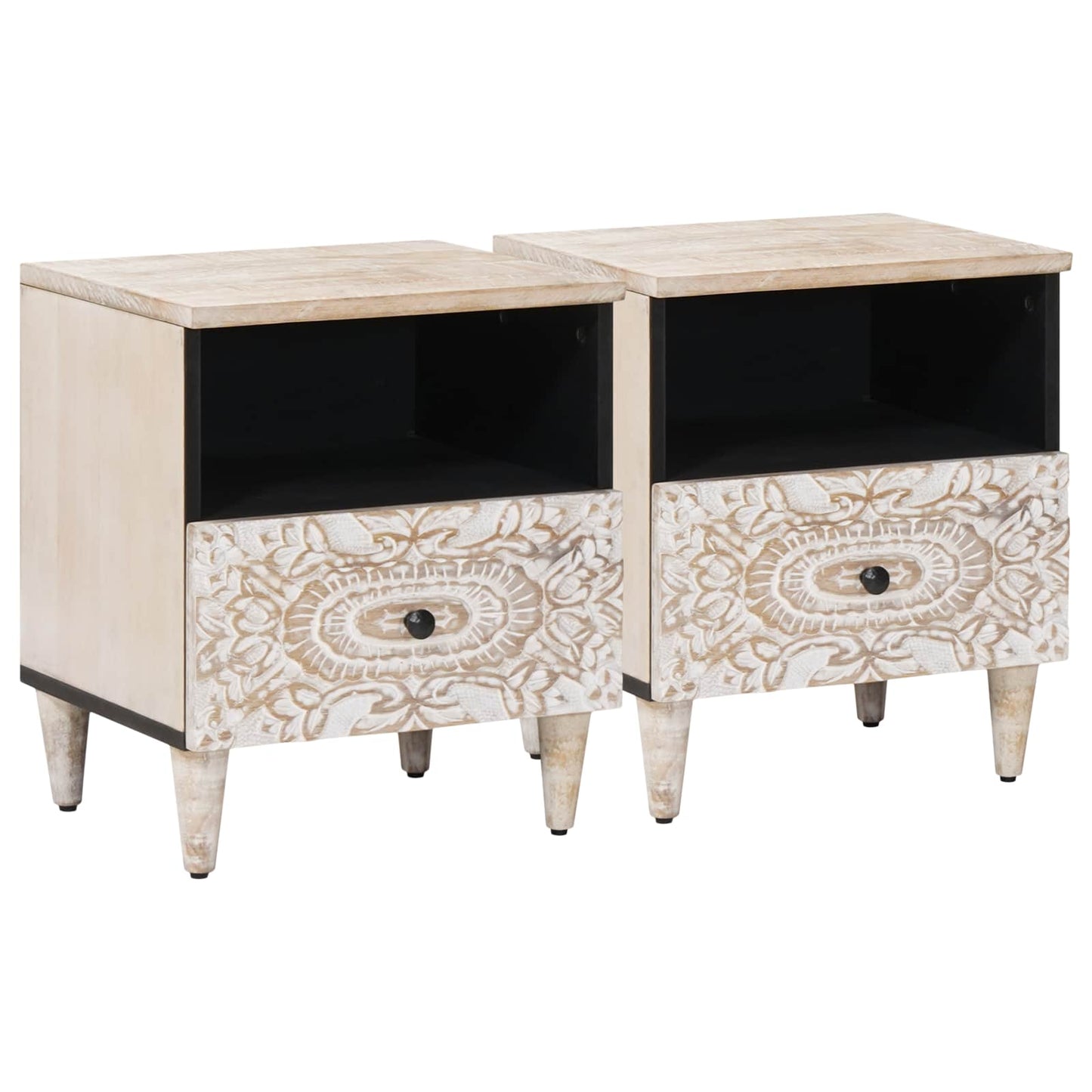Sengekabinett 2 pcs Hvit 40 x 33 x 46 cm Massiv mango tre