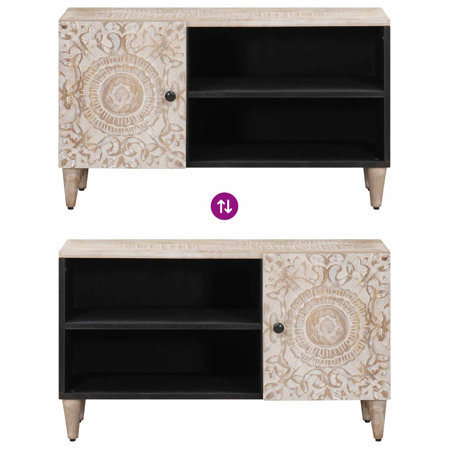 TV-skap med hylle Hvit 80 x 31,5 x 46 cm Massiv mango tre