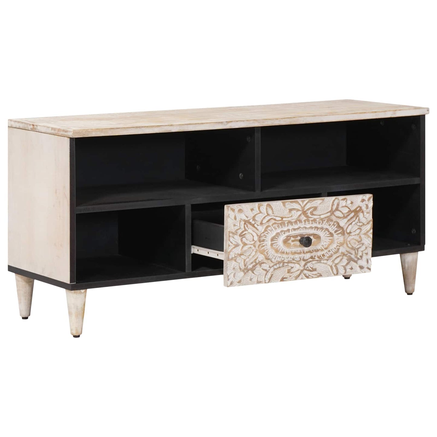 TV-skap med skuff Hvit 100 x 33,5 x 46 cm Massiv mango tre